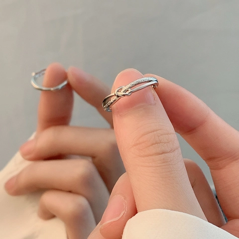 Anello Con Nodo Intrecciato Da Donna Rame Regolabile Doppio Strato Satinato Lucido Minimalista Elegante Gioielli