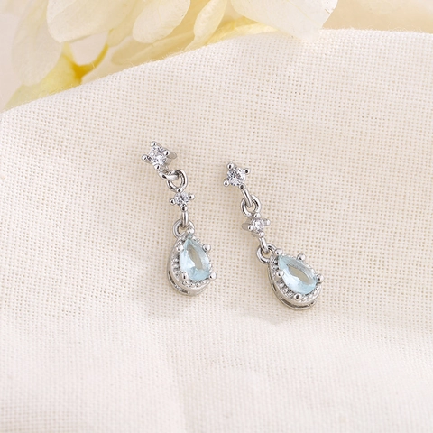 Orecchini A Goccia Blu Chiaro Per Donna Elegante Zircone In Rame Con Perno In Argento Sterling 925 Gioielli Semplici