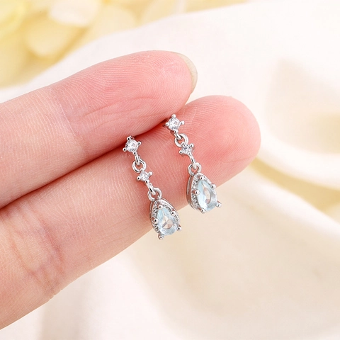 Orecchini A Goccia Blu Chiaro Per Donna Elegante Zircone In Rame Con Perno In Argento Sterling 925 Gioielli Semplici