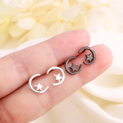 Star Moon Stud Earrings Copper Minimalist Tiny Chic Jewelry For Women Girls