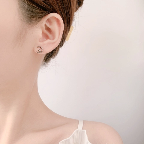 Star Moon Stud Earrings Copper Minimalist Tiny Chic Jewelry For Women Girls
