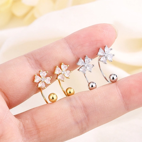 Kleeblatt Haken Ohrringe Kupfer Mit Herz Zirkon Schraubverschluss Kugel Schlafkomfort Exquisiter Schmuck Damen