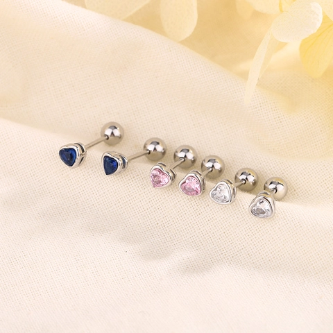 Herz Zirkonia Piercing Ohrringe Minimalistisch Kupfer Schraubverschluss Kleine Stecker Für Damen