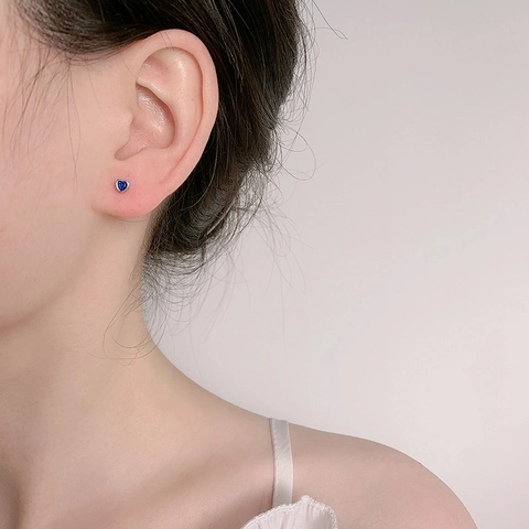 Herz Zirkonia Piercing Ohrringe Minimalistisch Kupfer Schraubverschluss Kleine Stecker Für Damen