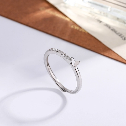 Bague Ouverte Papillon Pour Femme Élégante En Cuivre Zircone Cubique Ajustable Bijou De Doigt Minimaliste Cadeau
