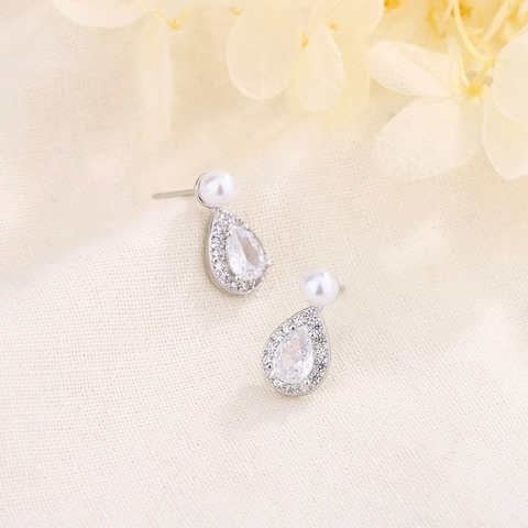 Pendientes De Gota De Agua De Cobre Con Perla Artificial Y Circonita Elegantes Forma De Pera Para Mujer Boda