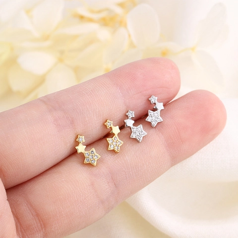 Stern Ohrstecker Kupfer Zirkonia Sicherheits Schraubverschluss Für Damen Minimalistisch Elegant Piercing Schmuck