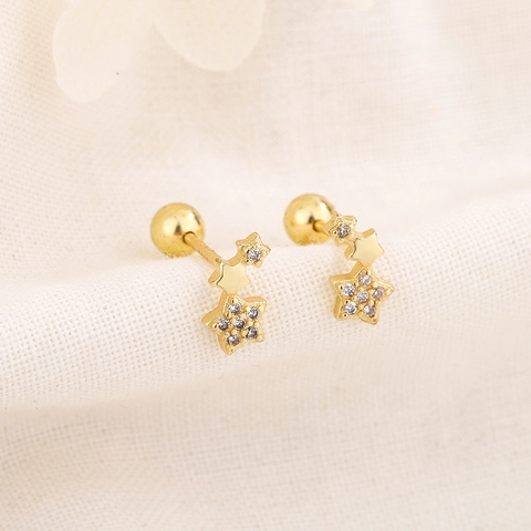 Stern Ohrstecker Kupfer Zirkonia Sicherheits Schraubverschluss Für Damen Minimalistisch Elegant Piercing Schmuck