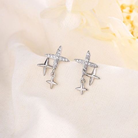 Orecchini Pendenti A Forma Di Stella In Zircone Con Perno In Argento Gioielli In Rame Scintillanti Accessorio Elegante Per Donne