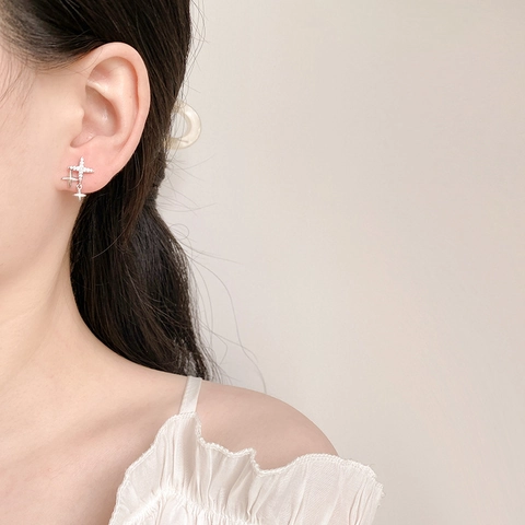 Orecchini Pendenti A Forma Di Stella In Zircone Con Perno In Argento Gioielli In Rame Scintillanti Accessorio Elegante Per Donne