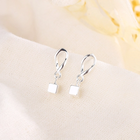 Minimalist Twisted Water Drop Hoop Drop Earrings With Mini Geometric Cube Pendant For Women Polished Copper Silver Earring Post