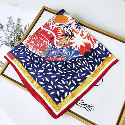 Foulard Quadrato In Raso Di Gelso Stampa Floreale Astratta Foulard Da Collo Professionale Accessorio Di Moda Elegante Per Donna