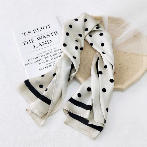 Carré De Satin Élégant Écharpe Satin Imprimé Pois Style Français Rétro Foulard Cheveux Cou Pour Femmes