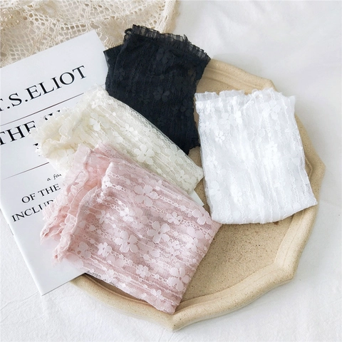 Mangas De Encaje Para Mujer Protección Solar Floral Elegante Guantes Largos Sin Dedos Con Decoración De Volantes
