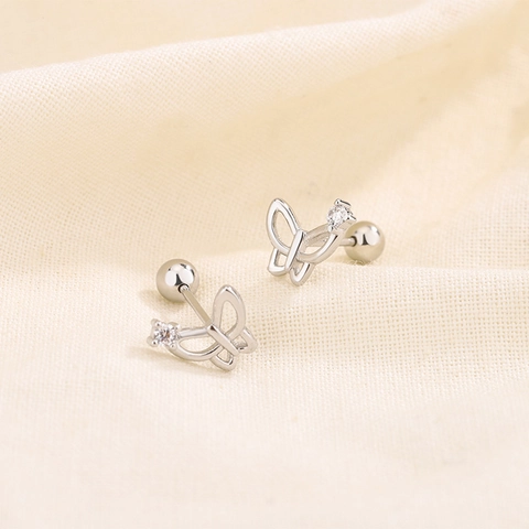 Hollow Butterfly Stud Earrings Copper Zircon Screw Back Cartilage Piercing Jewelry For Women