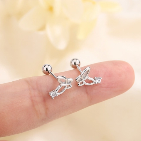 Hollow Butterfly Stud Earrings Copper Zircon Screw Back Cartilage Piercing Jewelry For Women