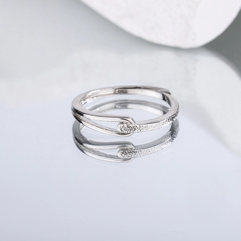 Minimalist Geometric Line Open Ring Copper Adjustable Frosted Matte Silver Color Jewelry For Women Chic Ins Style