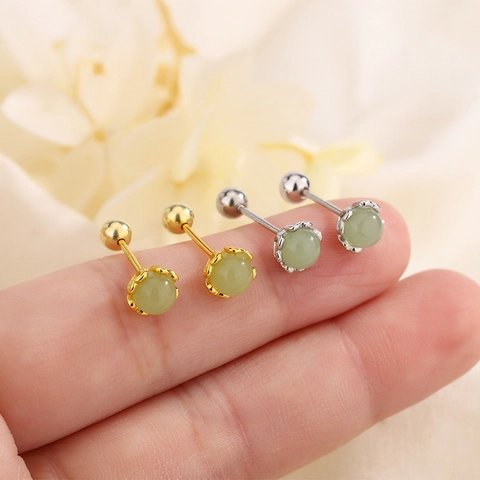 Frische Runde Imitation Hetian Jade Ohrstecker Für Frauen Mit Kupfer Schraubverschluss Minimalistischer Vintage Schmuck