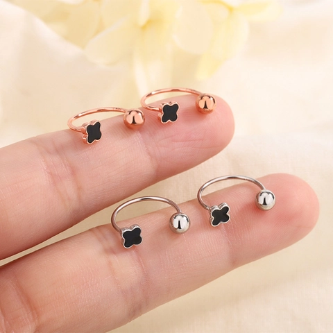 Four-Leaf Clover C-Shape Copper Stud Earrings With 925 Sterling Silver Earring Post Elegant Cartilage Jewelry For Women