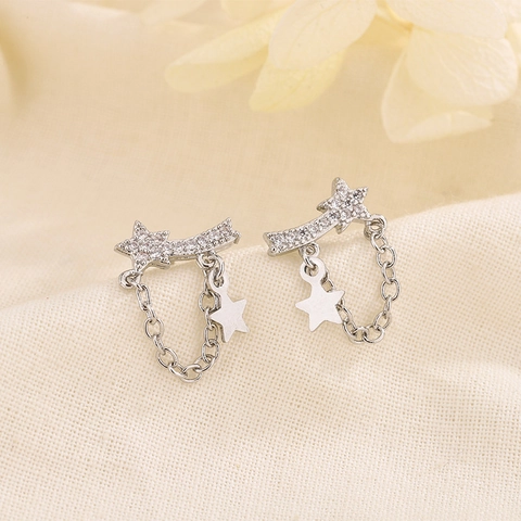 Eleganti Orecchini A Lobo A Stella Con Zirconi Incastonati Rame Meteora Design Catena Pendente Per Donne Gioielli Alla Moda