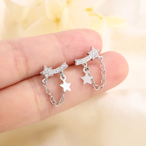 Eleganti Orecchini A Lobo A Stella Con Zirconi Incastonati Rame Meteora Design Catena Pendente Per Donne Gioielli Alla Moda