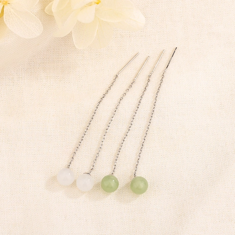 Orecchini A Filo In Rame Con Perle In Imitazione Giada Catena Lunga Gioielli Minimalisti Eleganti Per Donna