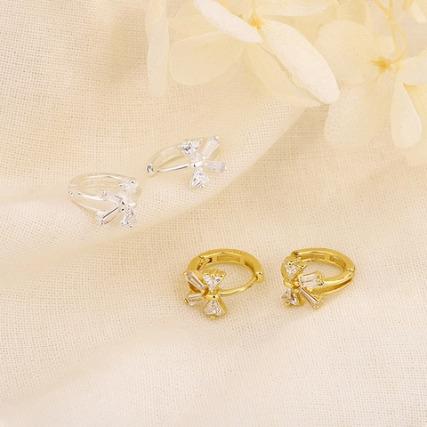 Bowknot Hoop Earrings Copper Inlaid Shiny Zircon Minimalist Elegant Fashion Accessories Jewelry For Women