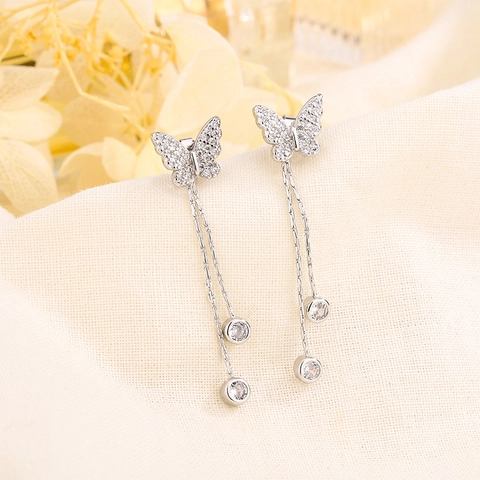 Orecchini Pendenti Farfalla Con Nappa E Perno In Argento Sterling 925 Rame Zircone Gioielli Eleganti Per Donna