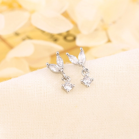 Blatt Ohrstecker Kupfer Eingelegt Zirkon Zierlich Elegant Minimalistisch Pflanzenform Schmuck Zubehör Für Frauen Silberton