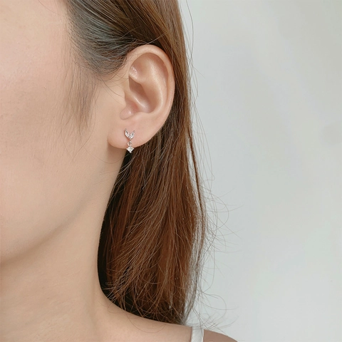 Blatt Ohrstecker Kupfer Eingelegt Zirkon Zierlich Elegant Minimalistisch Pflanzenform Schmuck Zubehör Für Frauen Silberton