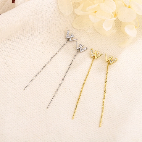Pendientes De Hilo De Cobre Con Letra W Minimalistas Circonita Borla Cadena Larga Para Mujer
