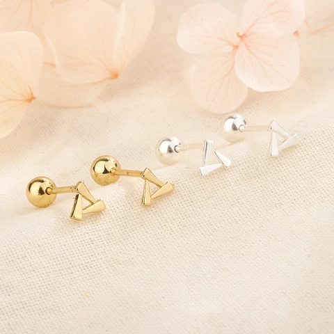 Minimalist Triangle Geometric Stud Earrings For Women Copper With 925 Sterling Silver Earring Post Screw Back Trendy