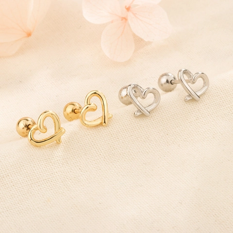 Hohlherz Ohrstecker Mit 925er Sterling Silber Ohrnadel Minimalistisch Süßes Schraubverschluss Kugeldesign Für Damen