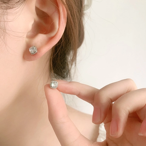 Square Halo Stud Earrings Copper Cubic Zirconia Geometric Minimalist Elegant Jewelry For Women