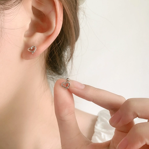 Hohlherz Ohrstecker Mit 925er Sterling Silber Ohrnadel Minimalistisch Süßes Schraubverschluss Kugeldesign Für Damen