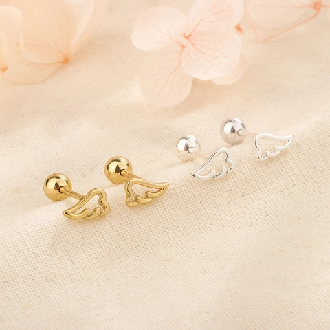 Engel Vleugel Oorkraakbeen Studs Met 925 Sterling Zilveren Oorpost Tiny Mini Koperen Schroef Terug Bal Oorbellen
