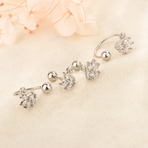 Orecchini A Lobo Eleganti A Forma Di Cigno In Rame Con Zirconia Marquise E Chiusura A Vite Per Donna