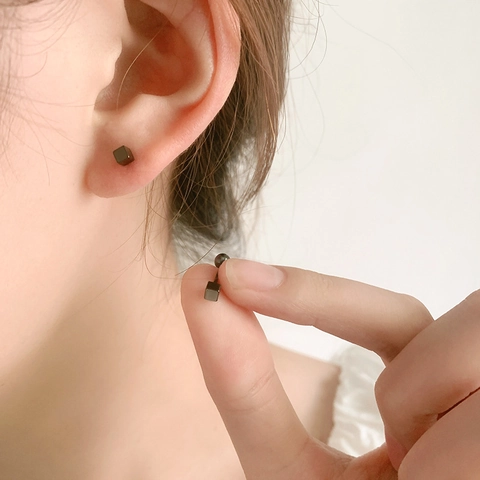 Boucles D'oreilles Clous Cube Cuivre Avec Tige En Argent Sterling 925 Bijoux Géométriques Minimalistes Pour Femmes