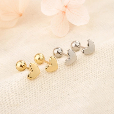Pendientes De Botón De Corazón Minimalistas Para Mujer Cobre Chapado En Oro Platino Cierre De Rosca Joyería