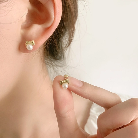 Elegant Bowknot Artificial Pearl Stud Earrings Copper With Faux Artificial Pearl Screw Back Ball Back For Women Daily Wear Jewelry