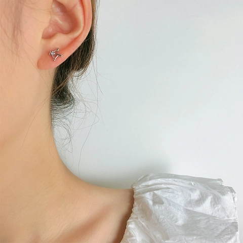 Copper Zircon Heart And Arrow Asymmetrical Stud Earrings Minimalist Cupid Bow Piercing Jewelry For Women