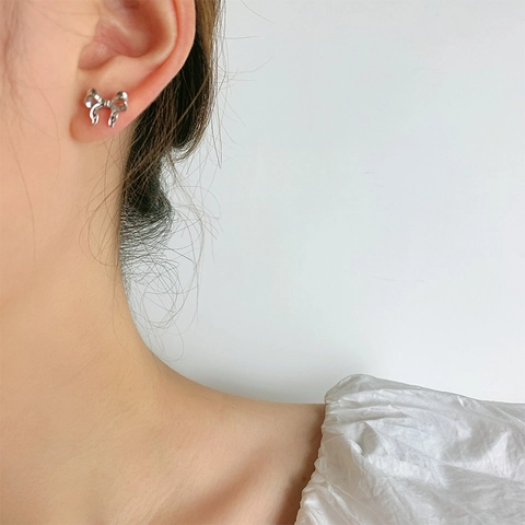 Elegant Bowknot Stud Earrings With Copper Earring Post Metal Bow Design Textured Minimalist Jewelry Accessory