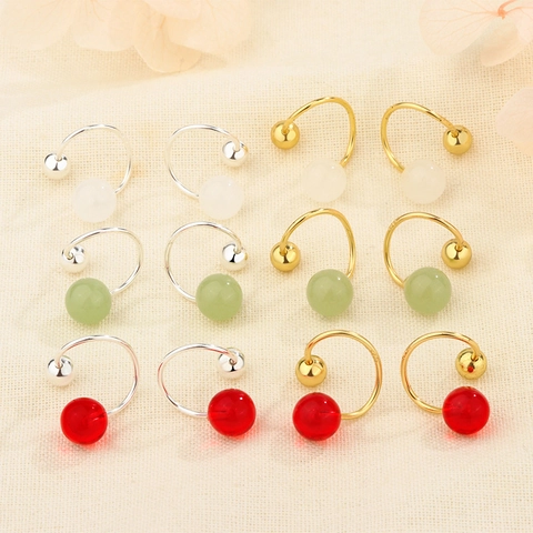 Minimalist Spiral S-Shape Stud Earrings With 925 Sterling Silver Earring Post Copper Threaded Bead Jewelry For Women