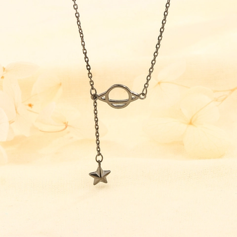 Planeet Saturnus Hanger Ketting Koper Ster Bedel Dark Style Sleutelbeen Ketting Voor Dames Sieraden