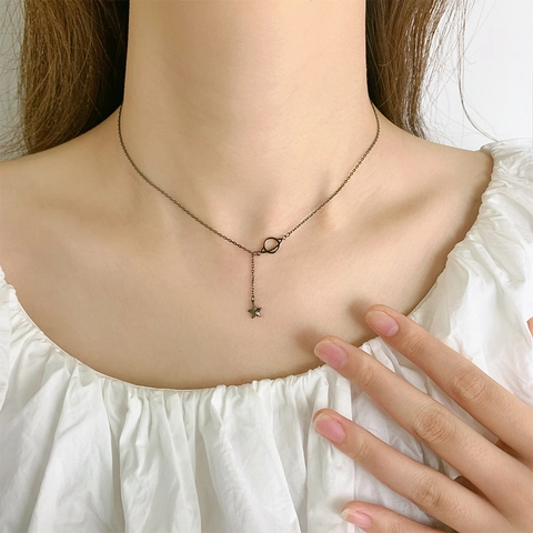 Planeet Saturnus Hanger Ketting Koper Ster Bedel Dark Style Sleutelbeen Ketting Voor Dames Sieraden