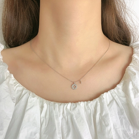 Kleeblatt Anhänger Halskette Kupfer Mikro Gepflasterte Zirkon Hohl Rund Elegant Schmuck Für Damen