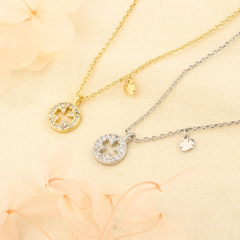 Kleeblatt Anhänger Halskette Kupfer Mikro Gepflasterte Zirkon Hohl Rund Elegant Schmuck Für Damen
