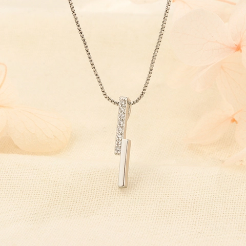 Minimalist Geometric Double Bar Pendant Necklace Copper Zircon Inlaid Elegant Clavicle Chain For Women