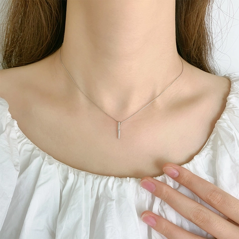Minimalist Geometric Double Bar Pendant Necklace Copper Zircon Inlaid Elegant Clavicle Chain For Women