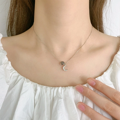 Moonstone Mond Anhänger Halskette Kupfer Mit Zirkon Einfache Elegante Schlüsselbein Box Kette Für Frauen Täglich